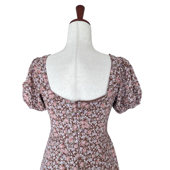 ASTR the Label Dress Women's Small Brown Floral Milkmaid Cottagecore Midi - Picture 15 of 15